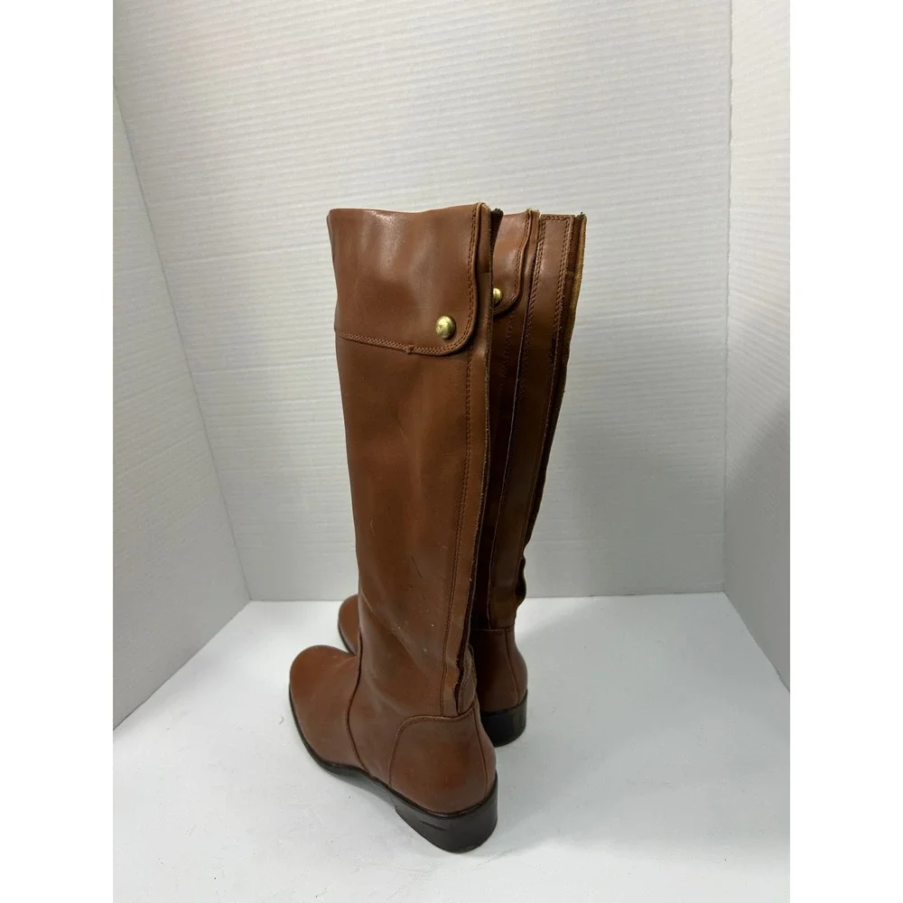 Banana Republic Leather Riding Boots 9 Cognac Brown Gold Snap Equestrian Preppy
